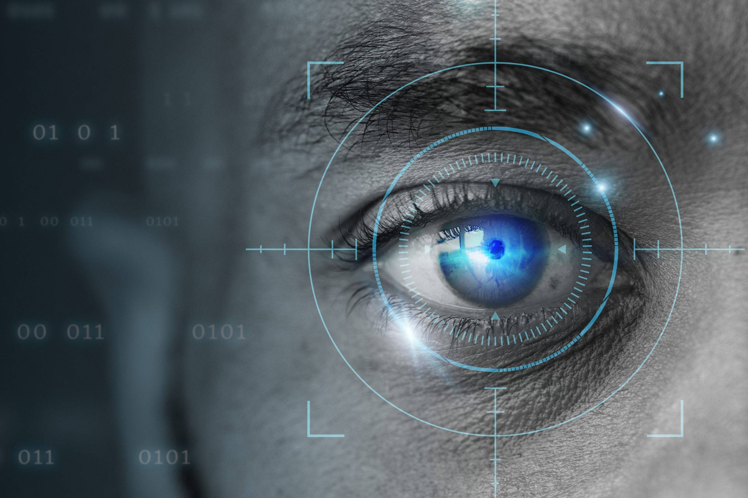 Retinal biometrics technology with man’s eye digital remix Retinal biometrics technology with man’s eye digital remix